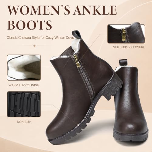 Chelsea Boots Women Winter Boots Fur Lined Chunky Lug Sole Ankle Booties