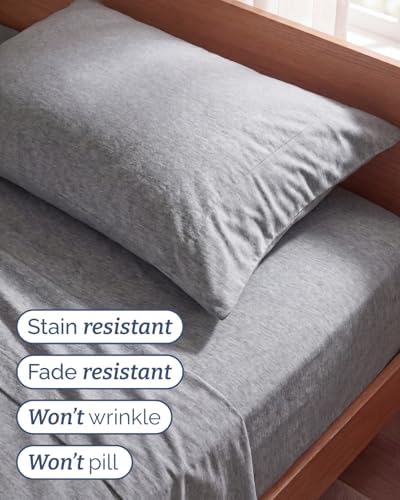 Twin Size 3 Piece Sheet Set - Breathable & Cooling Sheets - Heathered Grey