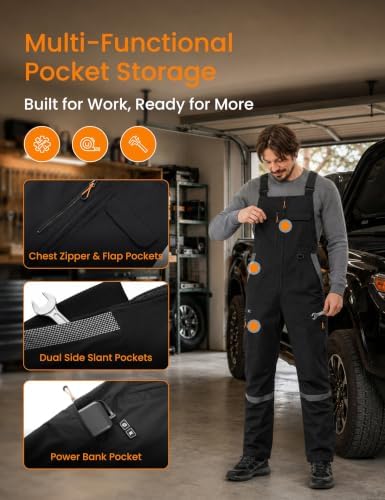 Heated Insulated Bib Overalls for Men with 16000mAh Power Bank