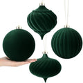 Civaner Large Velvet Christmas Ball Ornaments Vintage Christmas Plastic Ball Ornaments Flocked Xmas Tree Hanging Decoration for Xmas Party Decor(6 Inch,Green,4 Pcs)