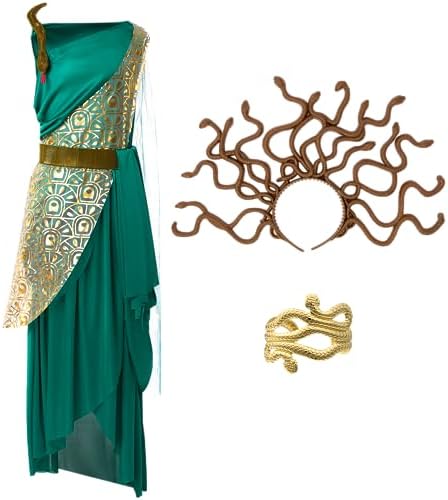 Spooktacular Creations Girls Medusa Costume, Child Green Medusa Dress with Headpiece Armlet for Kids Halloween Role Play