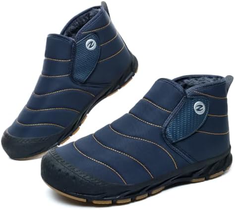 Mens Snow Boots Winter Velcro Water Resistant Fur Lined Slip On Ankle Boot