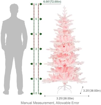 Glitzhome 6ft Prelit Artificial Christmas Tree, Slim Pink Frostfall Fir Xmas Tree with 260 Warm White & Multi-Color Lights, 1,056 PE&PVC Tips, Flocked Christmas Tree for Indoor Holiday Spaces