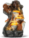 Grepatio Outdoor 4-Tiers Cascading Water Fountain, Garden Waterfalls Fountain with LED Lights, Indoor/Outdoor Floor Standing Water Fountains with Pump for Patio, Yard, Deck Decor with 2 Squirrel Look