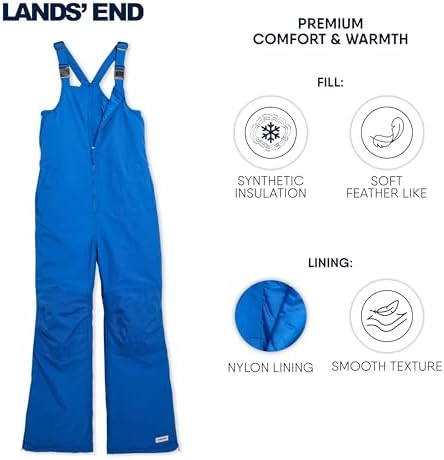 Lands' End Unisex Kids Squall Waterproof Adjustable Insulated Iron Knee Snow Bib Overalls