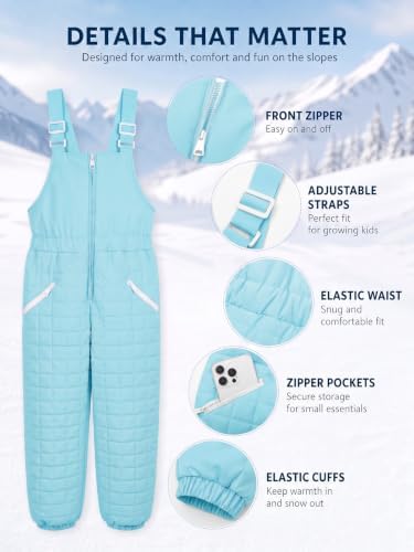 Haloumoning Girls Snow Bibs Kids Quilted Ski Overalls Waterproof Snow Pants