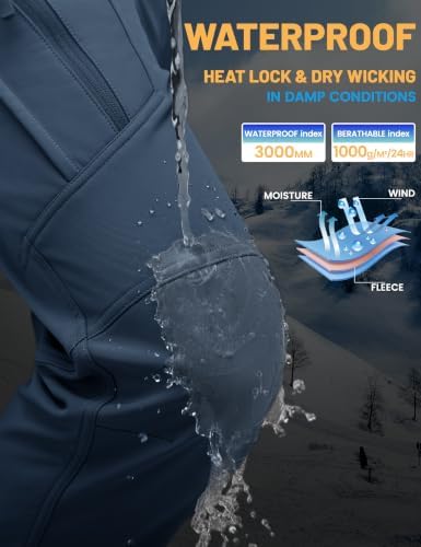TACVASEN Men's Winter Snow Ski Pants Fleece Lined Waterproof Work Tactical