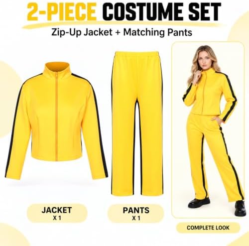 Yellow Tracksuit Costume for Women, Halloween Jacket & Pants Set