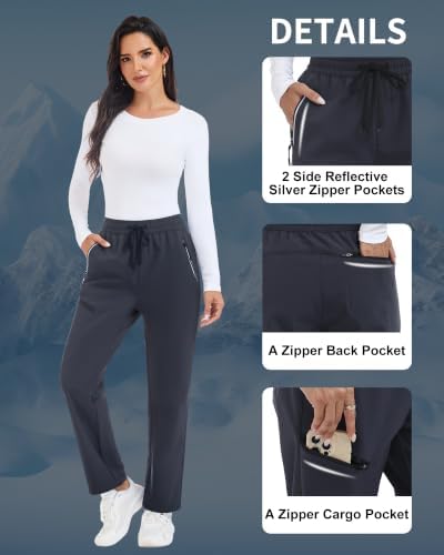 Women's Fleece Lined Snow Pants Water Resistant Insulated Ski Pants with 4 Zipper Pockets for Hiking Winter Outdoor