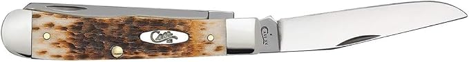 Case XX WR Pocket Knife Trapper With Genuine Bone Handle, Carbon Steel CV Blade(s), Length Closed: 4 1/8 Inches (Amber Bone W/Sharpening Stone)