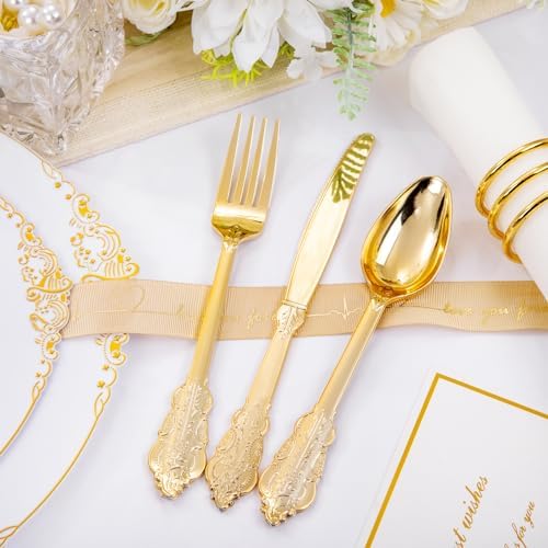 Hioasis 175 Pcs White Gold Plates for Wedding