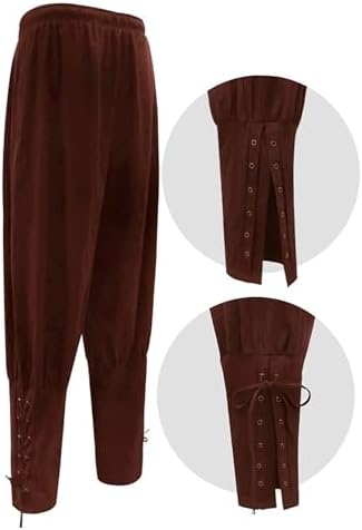 Akokvlar 10 Pcs Men Renaissance Costume Medieval Pirate Shirt Ankle Banded Pants Viking Outfit Set
