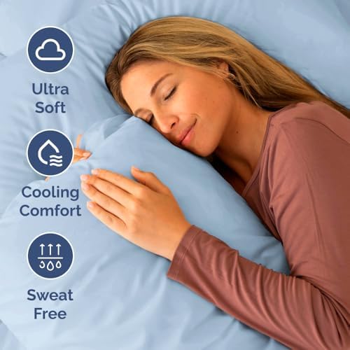 Short Queen Size 4 Piece Bed Sheet Set - RV Short Queen Sheets - Sky Blue
