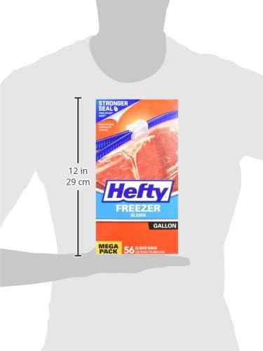 Hefty Slider 1 Gallon Freezer Bags, Gallon Slider Bags for Freezer, Holds Raw Meat, Soups, Prepped Fruits and Veggies, and More, Writable Label, Secure Zip_and Click Closure 56 Count (Pack of 4)