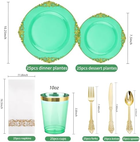 Hioasis 175 Pcs Clear Green Plates for Party