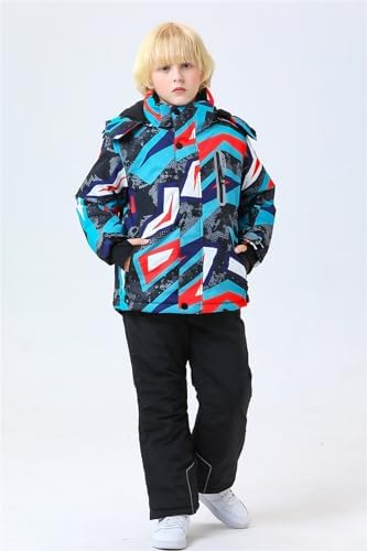 WOWULOVELY Big Boy's 2-Piece Colorblock Snow Pants and Jacket Snowsuit Ski Suit