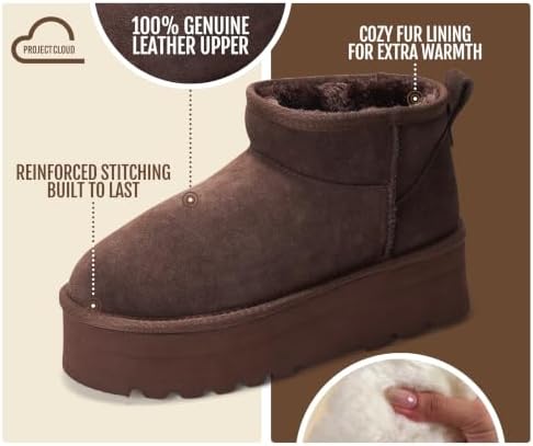 Project Cloud 100% Genuine Leather Ankle Boots for Women Platform Boots