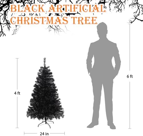 Black Christmas Tree 4FT Small Halloween Tree 450 PVC Branch Metal Stand