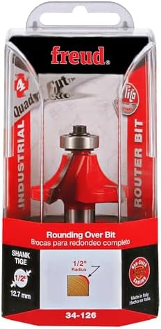Freud Quadra-Cut Radius Rounding Over Bit with Perma-Shield Coating for Flawless Finish - 4 Cutters, 1/2" Shank Dia., 1/2" Radius, 2-3/4" Length - 34-126