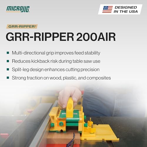 MICROJIG GRR-RIPPER Table Saw Push Block for Precision Cutting, Woodworking Safety Tool with Enhanced Grip Control, Router and Jointer Compatible, GR-200AIR