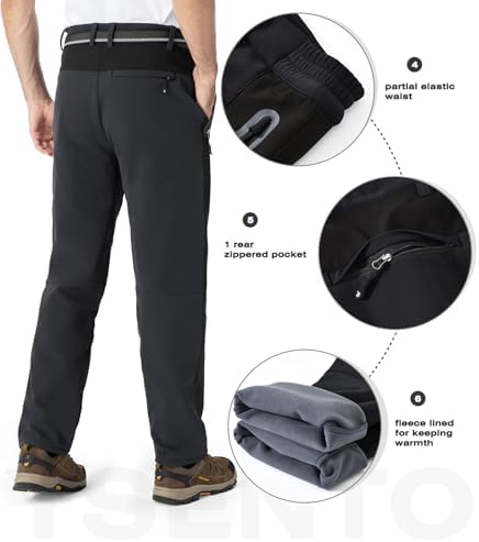 YSENTO Men's Snow Pants Fleece Lined Hiking Ski Winter Insulated Utility Work