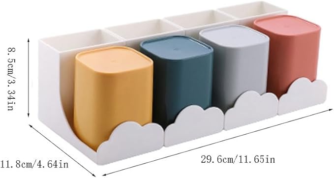 Toothbrush Rack White Toothbrush Holder, Three Or Four-person Toothpaste Holder, Multi-storage Space Storage Rack with Colorful Cups Bathroom Toothbrush Holder(L29.6)