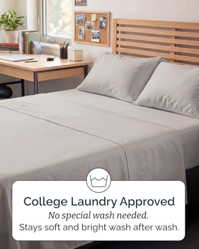 Full XL Sheets - 4 Piece Full XL Sheet Set - Cool & Breathable - Light Grey