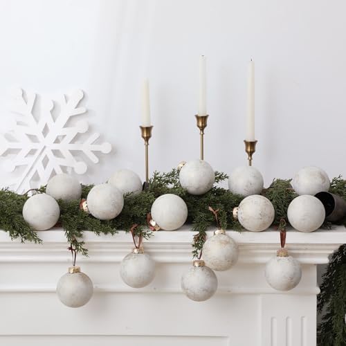 Yunlly 12 Pcs Neutral Christmas Ornament, Ivory White, 3.15''