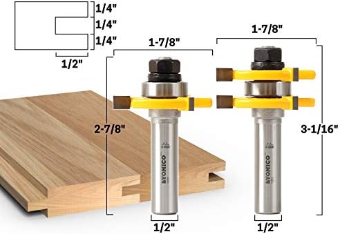 YONICO Tongue and Groove Router Bits Set 3 Bit 3/4-Inch Stock 1/2-Inch Shank 15321