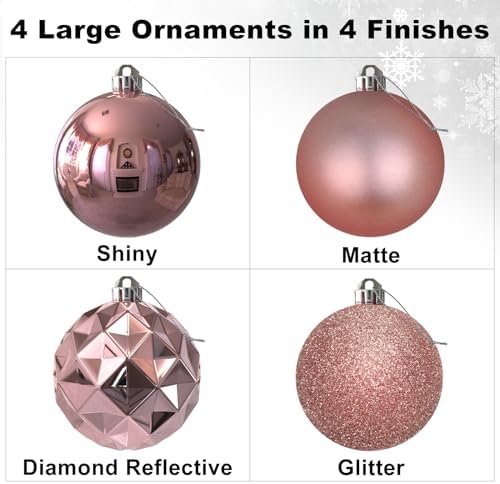Rose Gold Set of XL (4.0") 4PCS Christmas Balls - Christmas Tree Decoration Ornaments Shatterproof Hanging Balls for New Year Easter Valentine Holiday Decorations