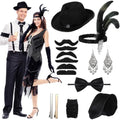 1920s Couples Costume Set Flapper Dress Hat