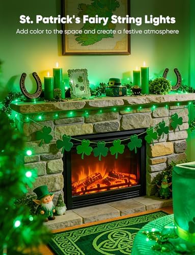 Brightown 12 Pack St. Patrick's Day LED Fairy Lights Battery Operated String Lights Waterproof Silver Wire 7 ft 20 LED Firefly Starry Moon Lights for DIY Wedding Party Bedroom Patio