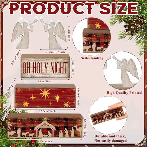 Moucuny 4 Pcs Christmas Table Decor, Oh Holy Night Wooden Sign