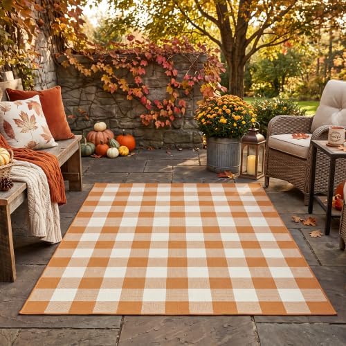 Caramel Buffalo Plaid Rug 4 x 6 for Spacious Front Porch Entryway