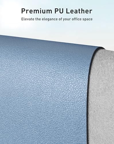 Aothia Faux Leather Desk Mat - Large Mouse Pad, Non-Slip PU Leather Blotter, Waterproof Writing Surface for Office and Home (Denim Blue, 63" x 17")