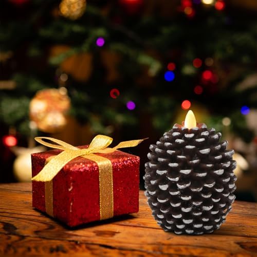 Wondise Flameless Candles with 6H Timer Pine Cone Candles