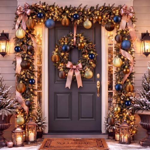 Lunmon 64 Pcs Christmas Ball Ornaments Navy Blue Gold Copper Brown Babules