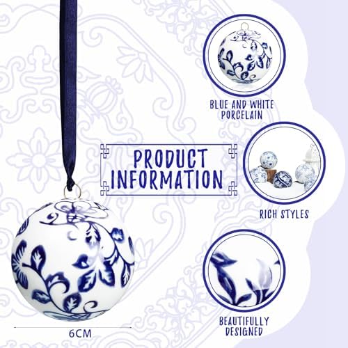 Cindeer 6 Pcs Blue and White Christmas Porcelain Balls, Stylish Style