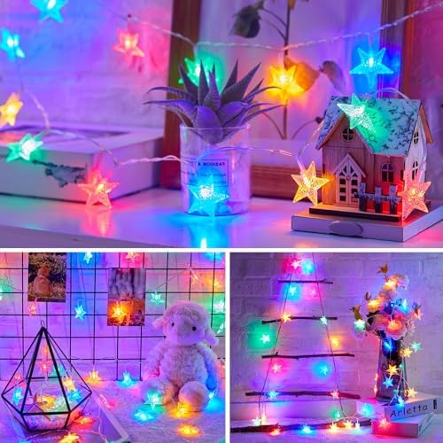 Minetom Star String Lights Battery Operated - 2 Pack 17 ft 50 LED Star Fairy String Lights with Timer, Waterproof for Indoor Bedroom Tent Loft Bed Patio Party Wedding Decor, Multi-Color