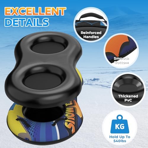 CACSPS Inflatable Snow Tube Sled 48 Inch, Heavy Duty Winter Sledding & Snow Tubing Equipment for Adults with Thickened Material and Canvas Cover (Two-Person Set)