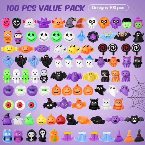 AuroTops 100 PCS Halloween Squeeze Toys for Kids Party Favors Halloween Toy