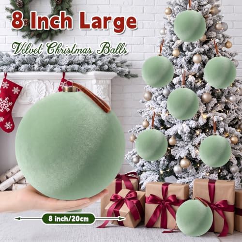 Weysat 6 Pcs 8 Inch Giant Velvet Christmas Ball Ornaments, Sage Green