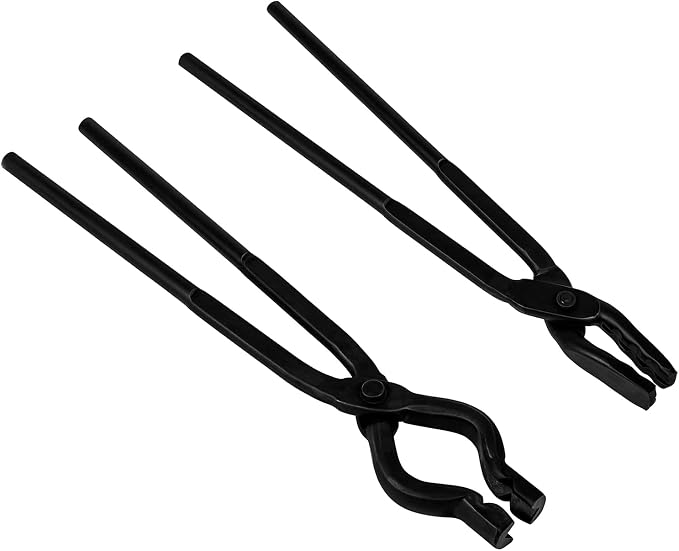 Blacksmith Tongs Set - Wolf Jaw & V-bit Tongs for Forging & Knife Making | Professional Blacksmith Tools for Bladesmiths, Beginner & Expert Blacksmithing