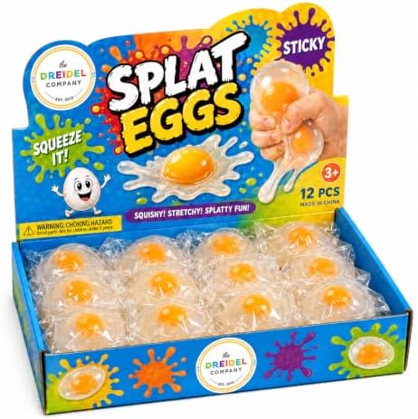 The Dreidel Company 144 Count Clear Sticky Egg Splat Balls - Soft Squishy Liquid Filled Yolk Stress Relief Fidget Toys, Novelty Party Favors and Goodie Bag Fillers