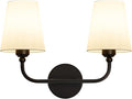 Bathroom Vanity Light, Matte Black Bathroom Light Fixtures, 2-Light Lighting Fixtures Over Mirror, Modern Wall Sconce with Flared White Fabric Shade, E26 Socket(ETL Listed)