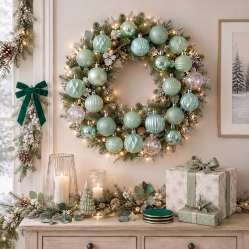 Lunmon 64 Pcs Teal Christmas Ball Ornaments Iridescent Clear Xmas Bulbs