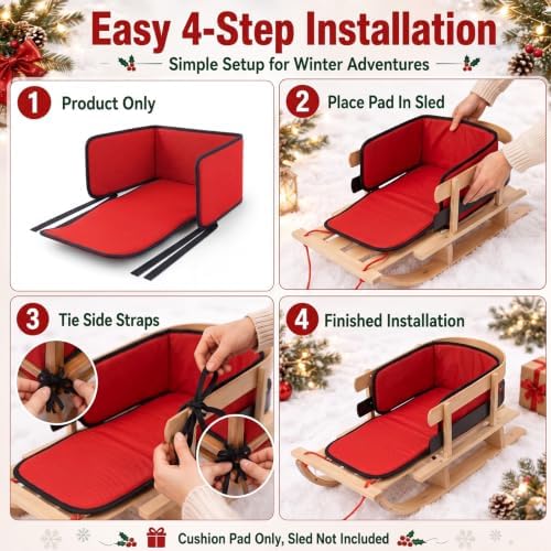Snow Sled Cushion Pad Mini Toboggan Sled Pad with Seat Belt