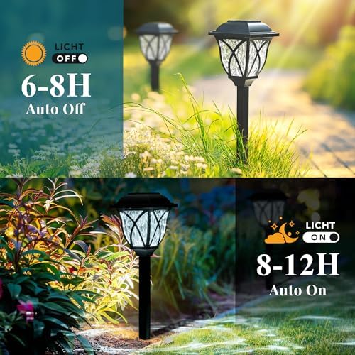 GIGALUMI 8 Pack Solar Lights Outdoor Waterproof, LED Solar Garden Lights