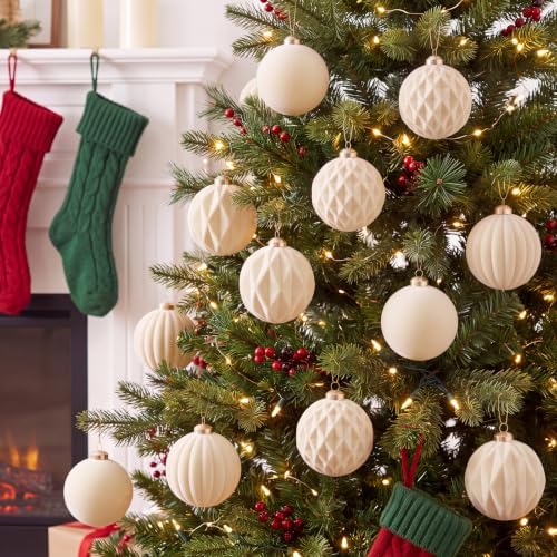 Christmas Ornaments Set Beige Velvet 2.36 in Decorative Balls