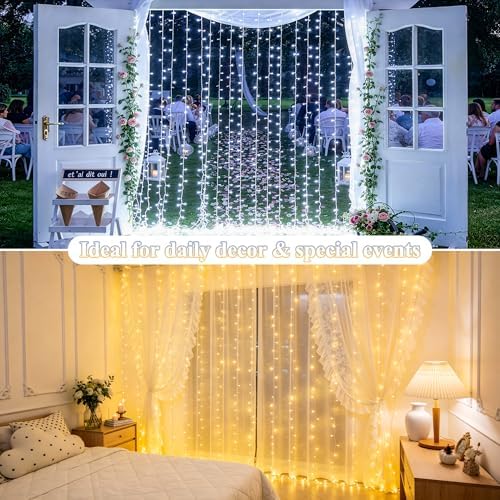JMEXSUSS RGB Curtain Lights, 300 LED 9.8×9.8FT Color Changing String Lights